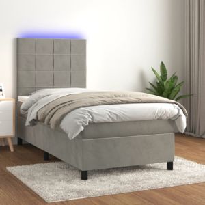 Box Spring Bed with Mattress&LED Light Gray Twin Velvet