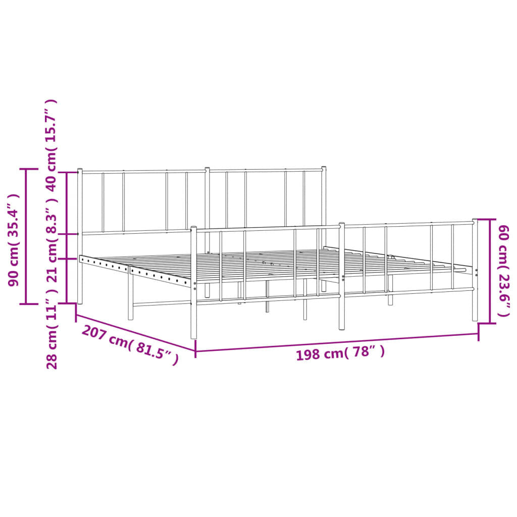 Metal Bed Frame with Headboard and Footboard White 76"x79.9"