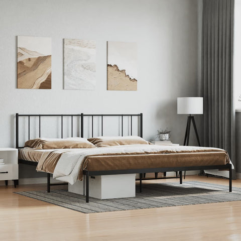 Metal Bed Frame with Headboard Black 76"x79.9"