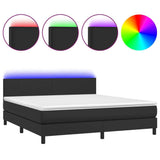 Box Spring Bed with Mattress&LED Black California King Faux Leather