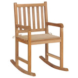 Rocking Chair with Beige Cushion Solid Teak Wood