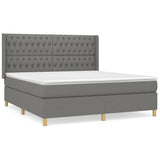 Box Spring Bed with Mattress Dark Gray California King Fabric
