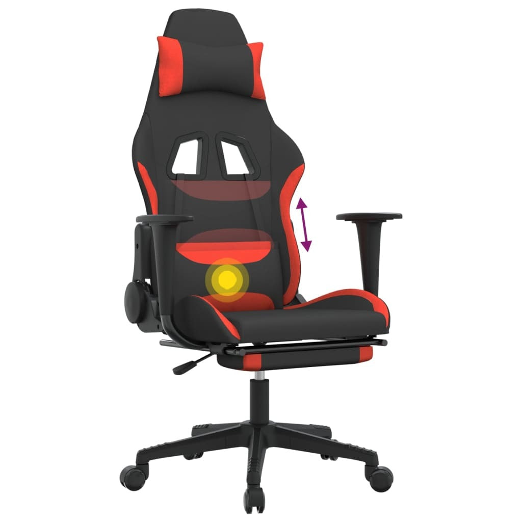 Massage Gaming Chair with Footrest Black and Red Fabric