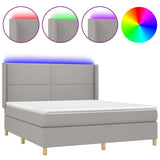 Box Spring Bed with Mattress&LED Light Gray Queen Fabric