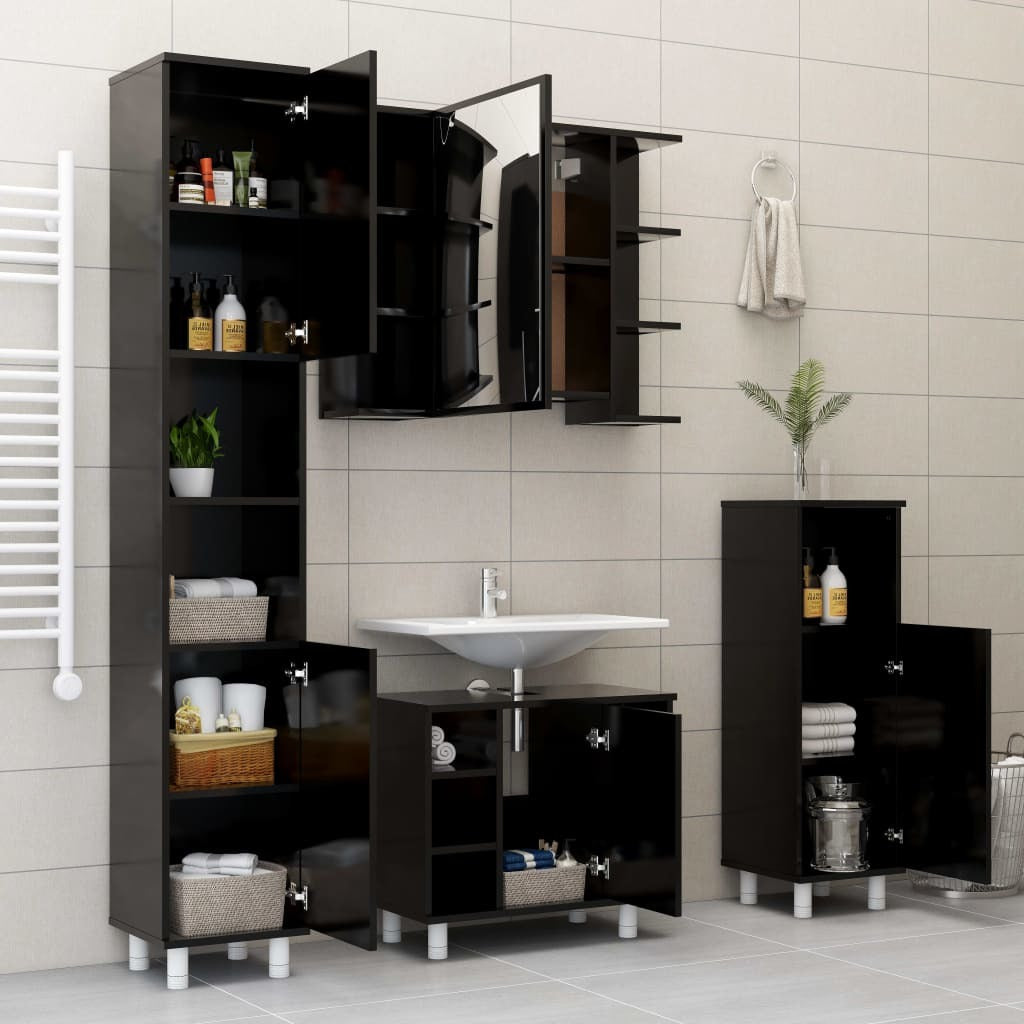 Bathroom Mirror Cabinet Black 31.5"x8.1"x25.2" Engineered Wood