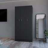 Wardrobe Erie, 4 Storage Shelves, 2 Drawers and 3 Doors, Black Wengue Finish