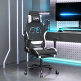 Gaming Chair with Footrest Black and White Fabric