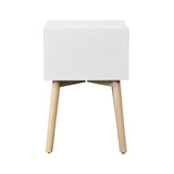 Side Table with 2 Drawer and Rubber Wood Legs;  Mid-Century Modern Storage Cabinet for Bedroom Living Room Furniture;  White