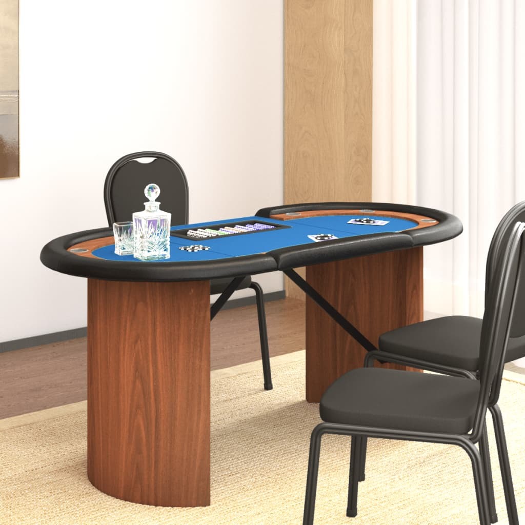 10-Player Poker Table with Chip Tray Blue 63"x31.5"x29.5"