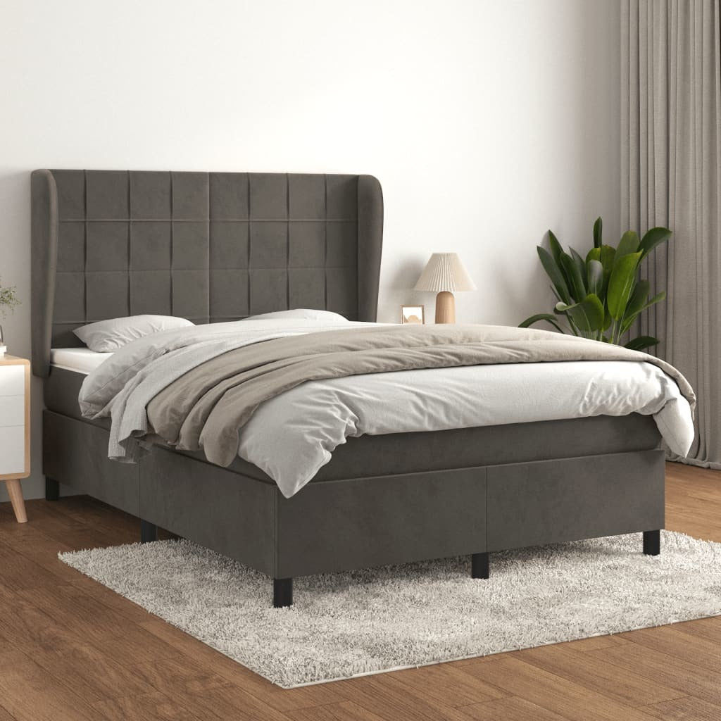 Box Spring Bed with Mattress Dark Gray Full Velvet