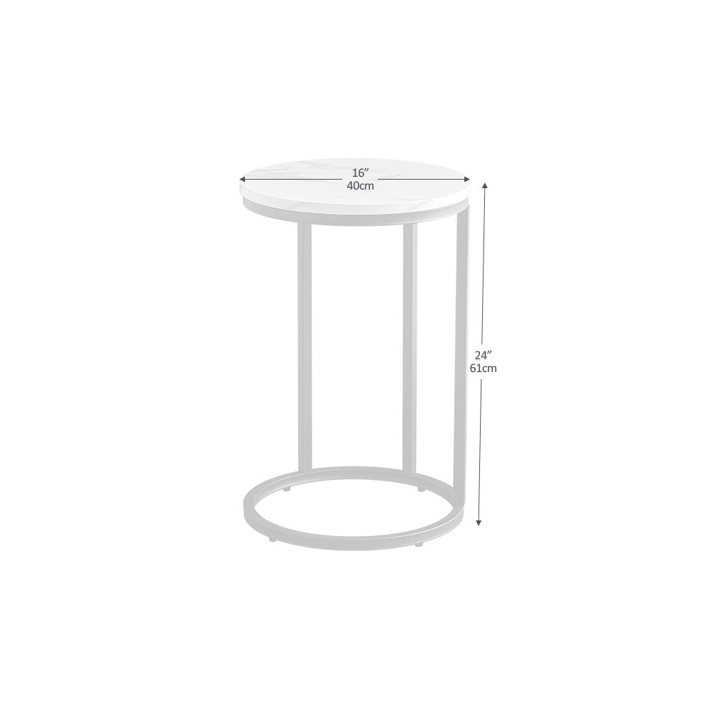 Modern C-shaped end/side table,Golden metal frame with round marble color top-15.75'