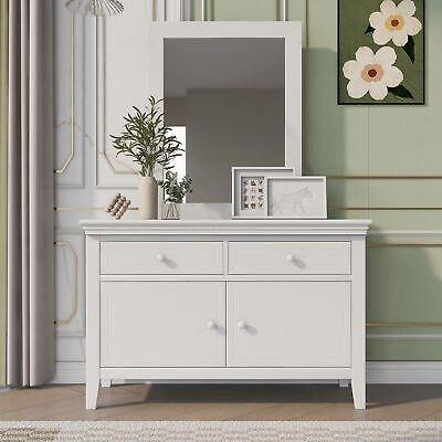4 Pieces Traditional Concise Style White Bedroom Sets, Nightstand+ Dresser+