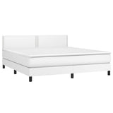 Box Spring Bed with Mattress&LED White King Faux Leather