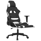 Massage Gaming Chair with Footrest Black and White Fabric