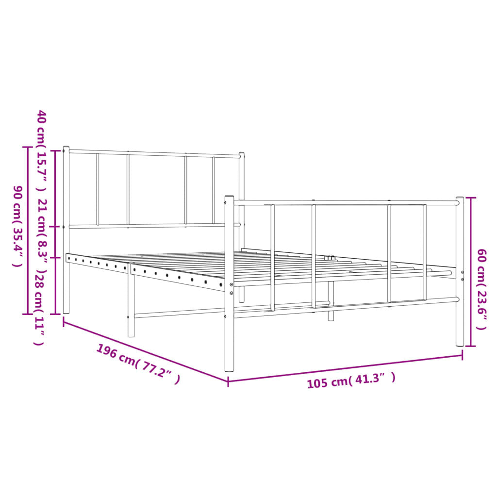 Metal Bed Frame with Headboard and Footboard Black 39.4"x74.8"