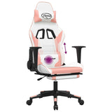 Massage Gaming Chair with Footrest White&Pink Faux Leather