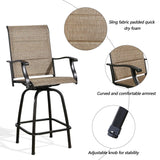 Outdoor Swivel Bar Stools Patio Sling Bar Chairs Padded with Quick Dry Foam, Set of 2