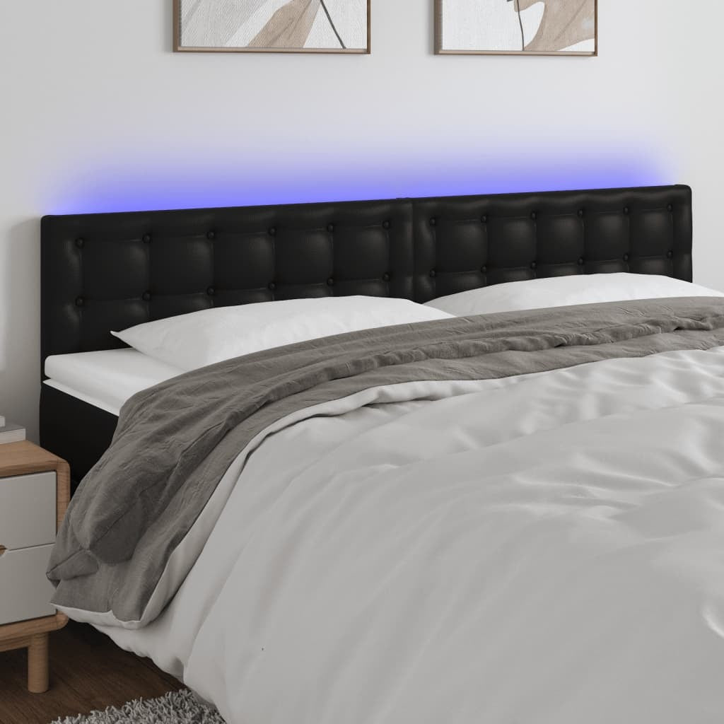 LED Headboard Black 63"x2"x30.7"/34.6" Faux Leather