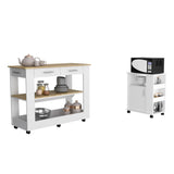 Danville 2 Piece Kitchen Set, Kitchen Island + Kitchen Cart, White / Light Oak