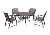 [PICK UP ONLY]Outdoor 5 Piece Dining Set Patio Furniture w/ 4pcs Sling Chair & 1pc 48inch Tempered Glass Top Table