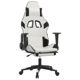 Massage Gaming Chair with Footrest White&Black Faux Leather