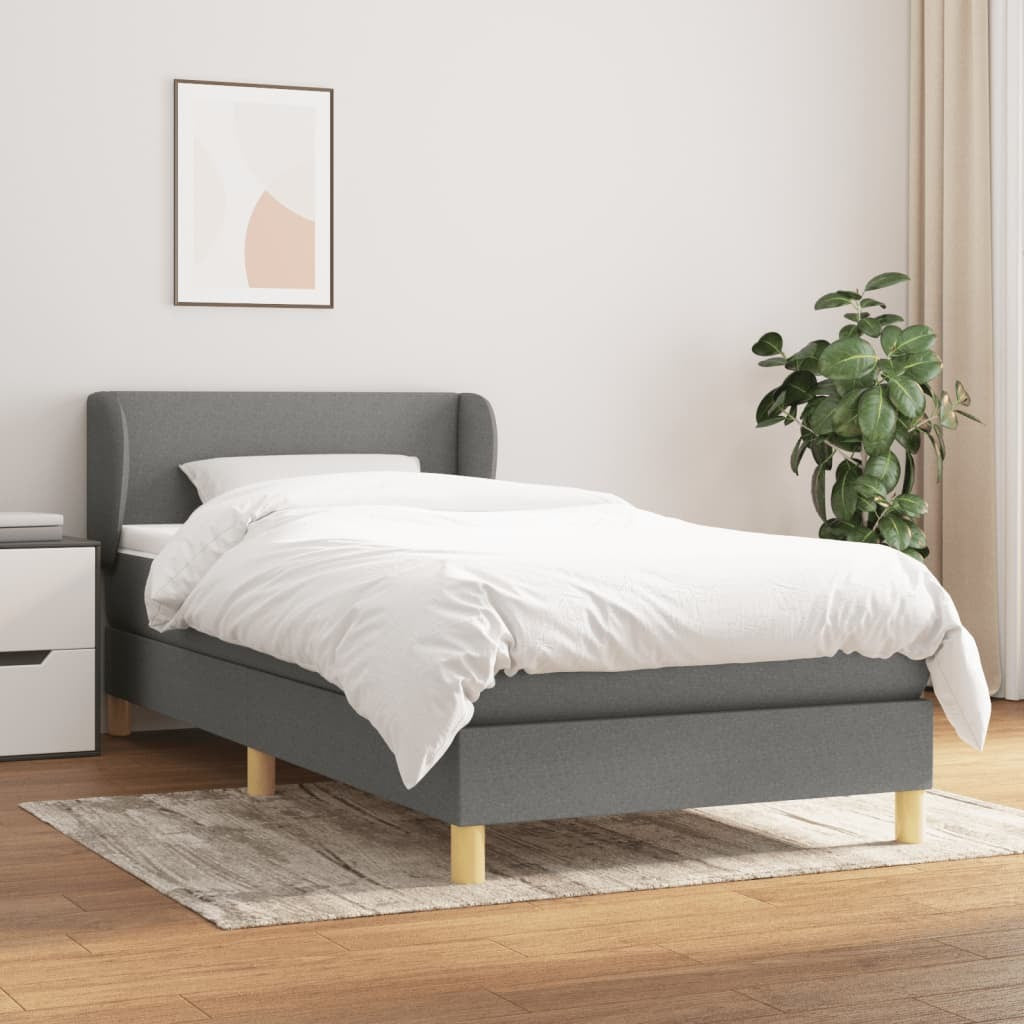 Box Spring Bed with Mattress Dark Gray Twin XL Fabric