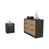 Benson 2 Piece Bedroom Set, Nightstand + Drawer Dresser, Black / Light Oak