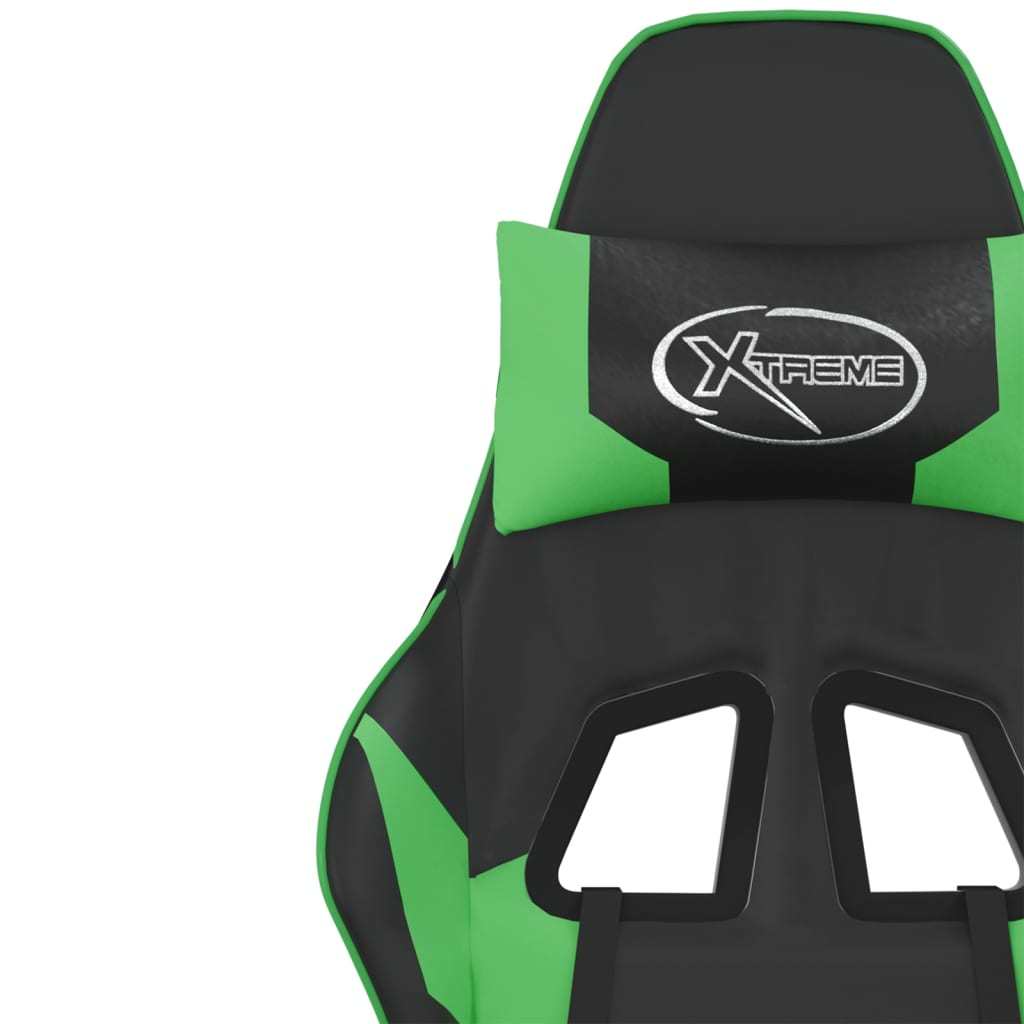 Massage Gaming Chair with Footrest Black&Green Faux Leather
