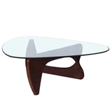 Living room triangle 12mm tempered glass solid wood base coffee table