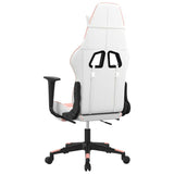 Gaming Chair with Footrest White and Pink Faux Leather