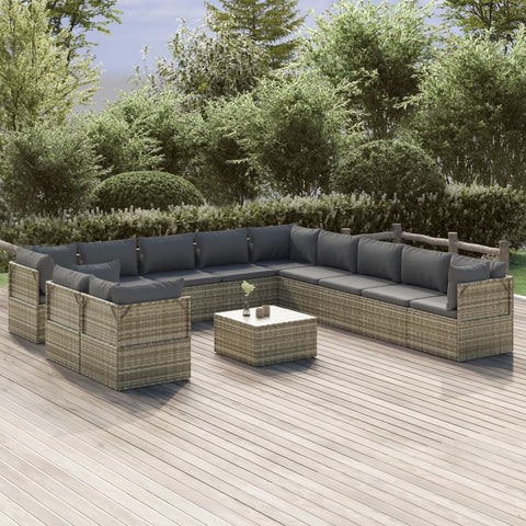 12 Piece Patio Lounge Set with Cushions Gray Poly Rattan