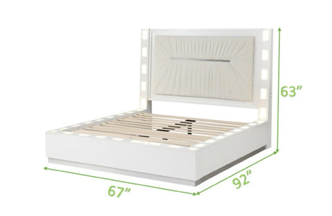 Coco LED Queen Size Bed Made with Wood in Milky White Color