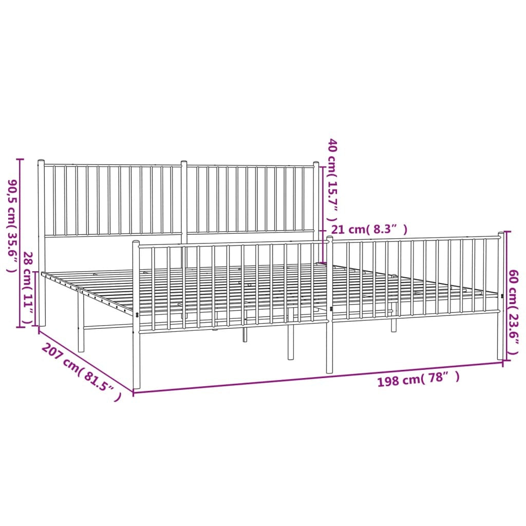 Metal Bed Frame with Headboard and Footboard White 76"x79.9"