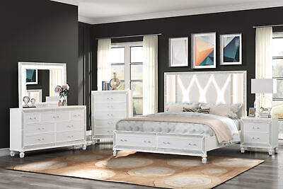 Crystal Queen 4 Pc Storage Wood Bedroom Set Finished in White