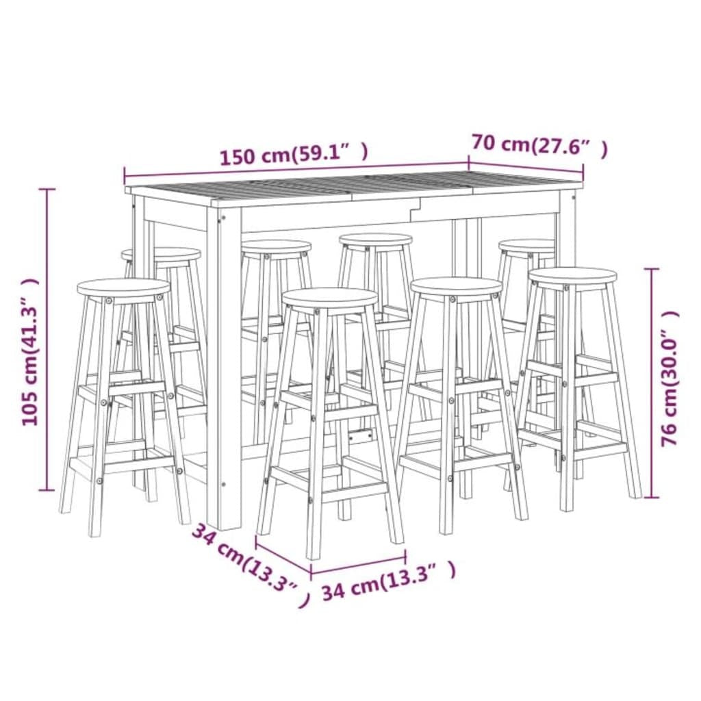 9 Piece Patio Bar Set Solid Wood Acacia