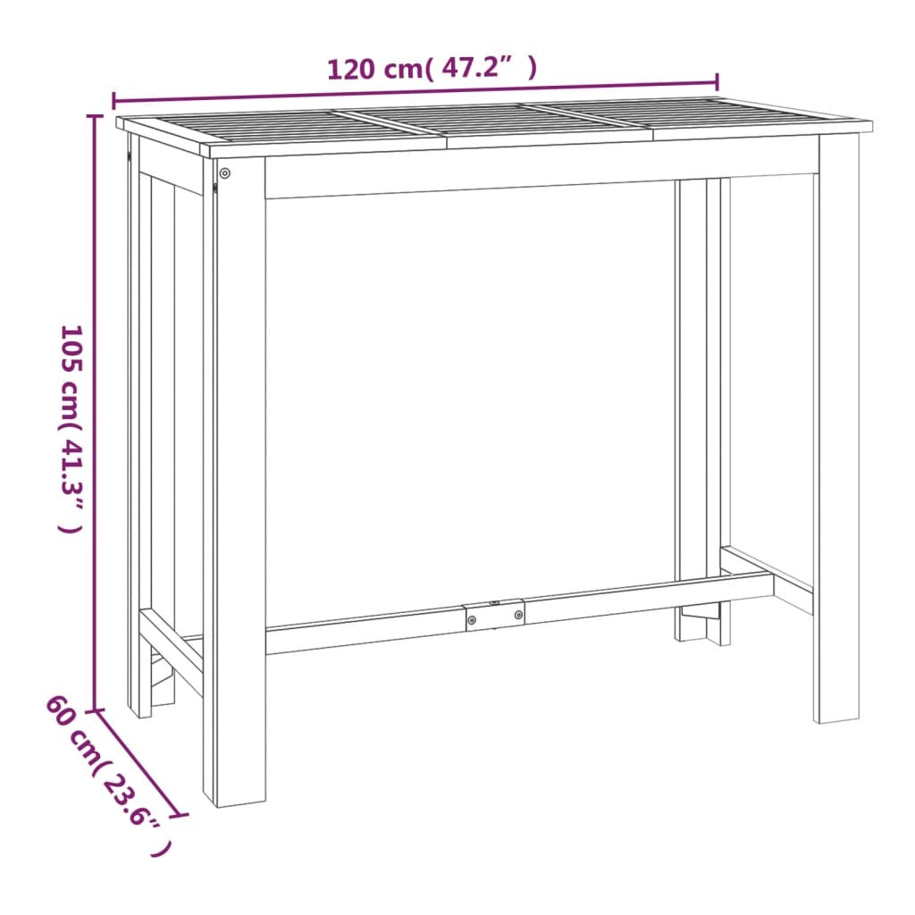 Patio Bar Table 47.2"x23.6"x41.3" Solid Wood Acacia