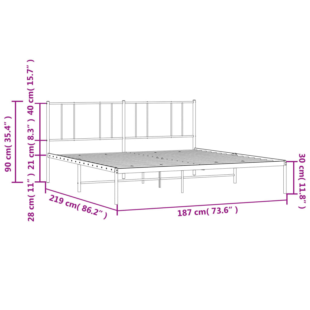 Metal Bed Frame with Headboard Black 72"x83.9"