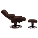 Swivel Recliner with Ottoman Brown Faux Leather and Bentwood