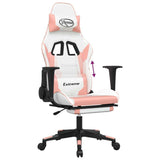 Gaming Chair with Footrest White and Pink Faux Leather