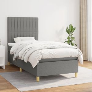 Box Spring Bed with Mattress Dark Gray Twin Fabric