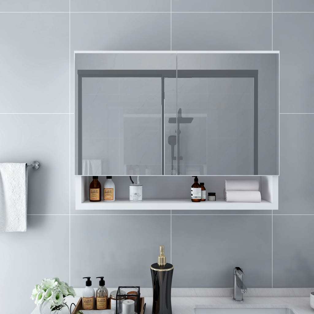 LED Bathroom Mirror Cabinet White 31.5"x5.9"x23.6" MDF