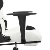 Massage Gaming Chair with Footrest White&Black Faux Leather