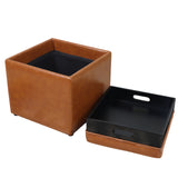 Square Storage Ottoman with Tray Faux Leather Upholstered Footrest Stool