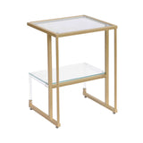 Golden Side Table, 2-Tier Acrylic Glass End Table for Living Room&Bedroom