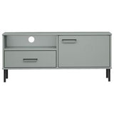 TV Cabinet with Metal Legs Gray Solid Wood Pine OSLO