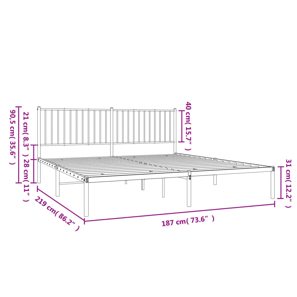 Metal Bed Frame with Headboard Black 72"x83.9"