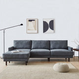 Modern fabric sofa L shape;  3 seater with ottoman-104"-Dark gray