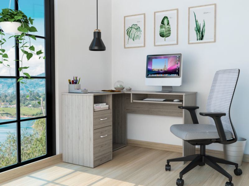 Raleigh L-Shaped Desk; Two Drawers; One Shelf; CPU Storage