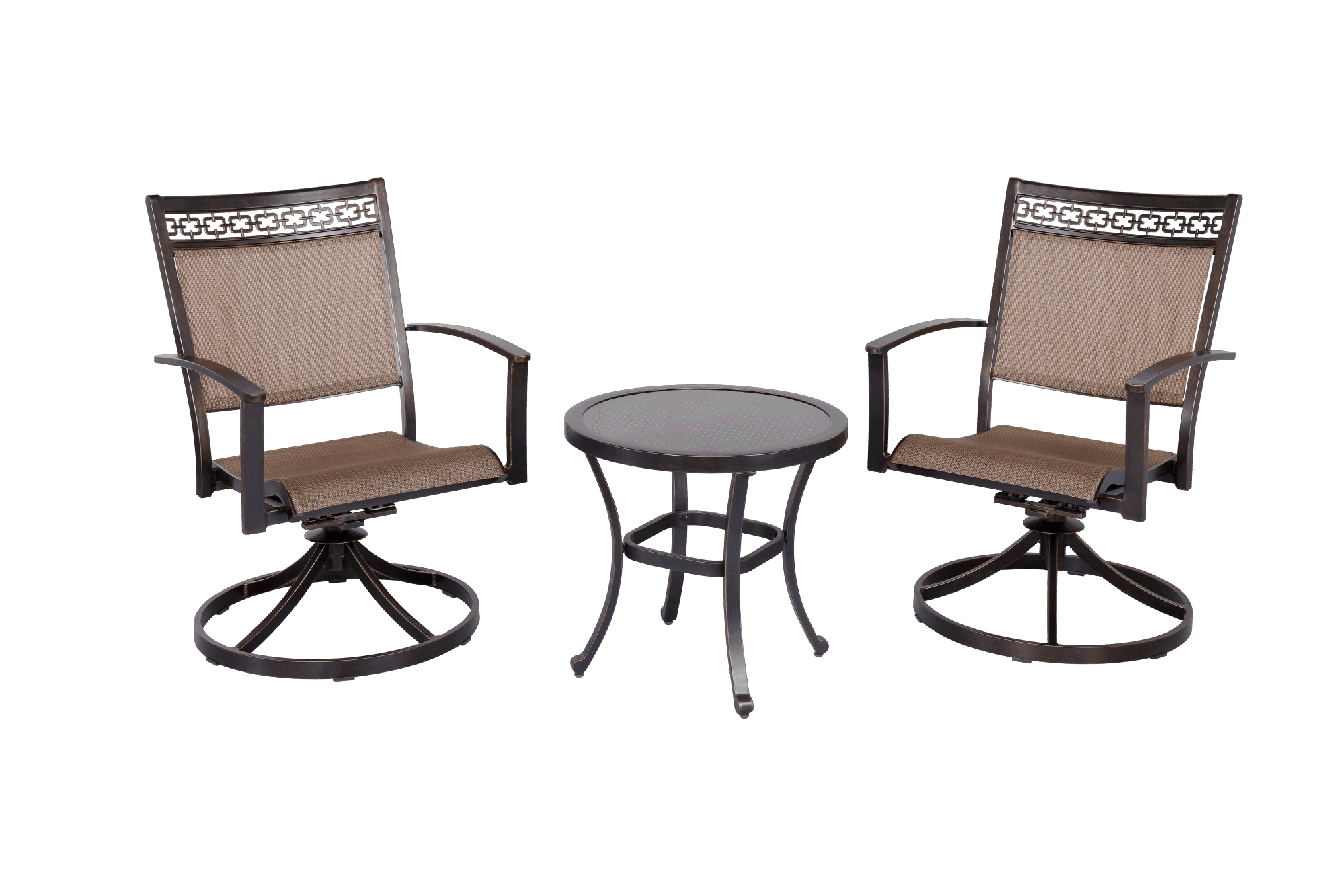 3 Piece Bistro Set w/ Tempered Glass Top Dining Table & Swivel Rocker Chairs