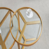 Modern coffee table,Golden metal frame with round tempered glass tabletop
